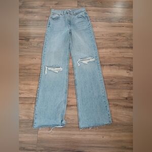 Zara Light Blue Distressed Flare Jeans